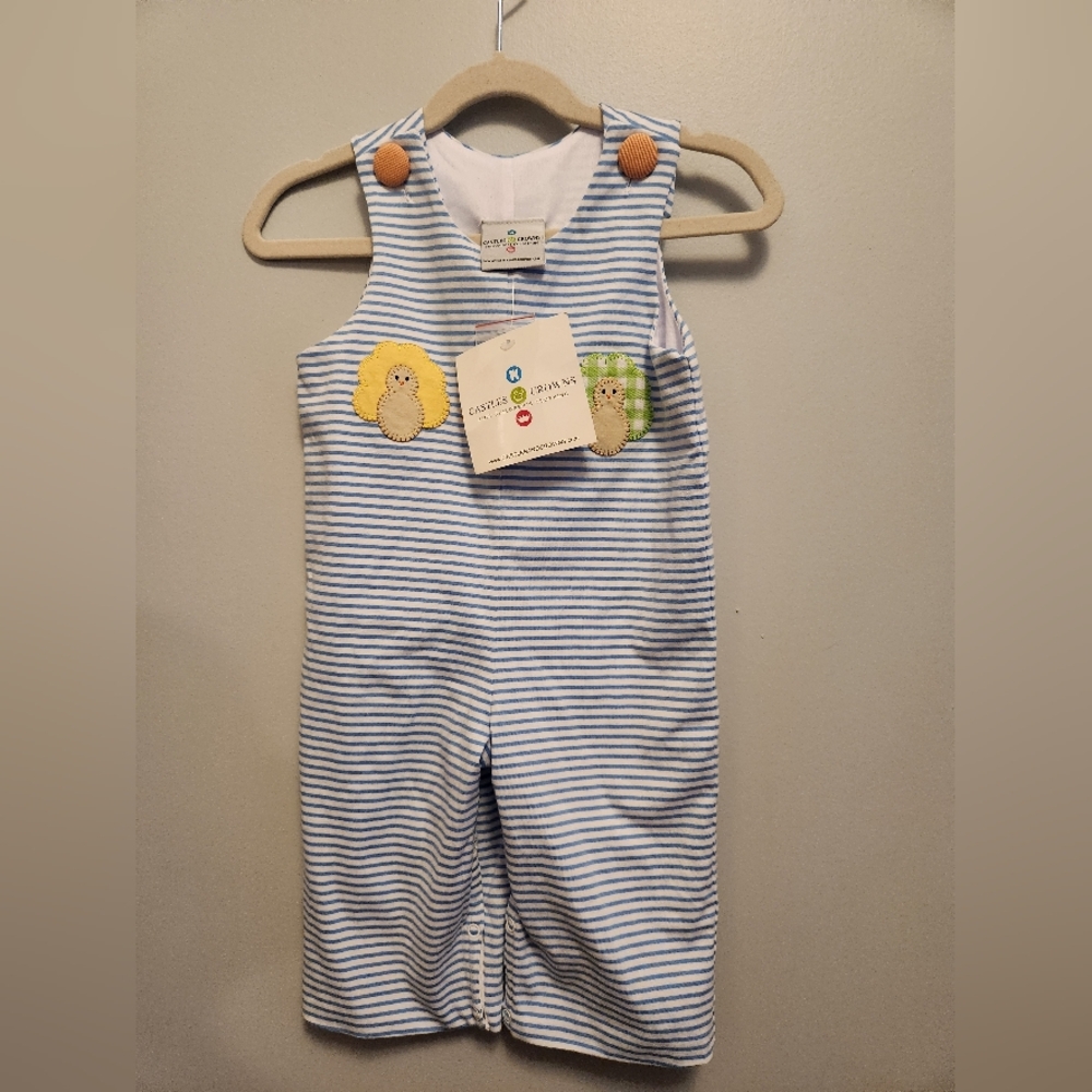 Castles & Crowns Striped Baby Overalls with Turkeys NWT Size 6-9 Months